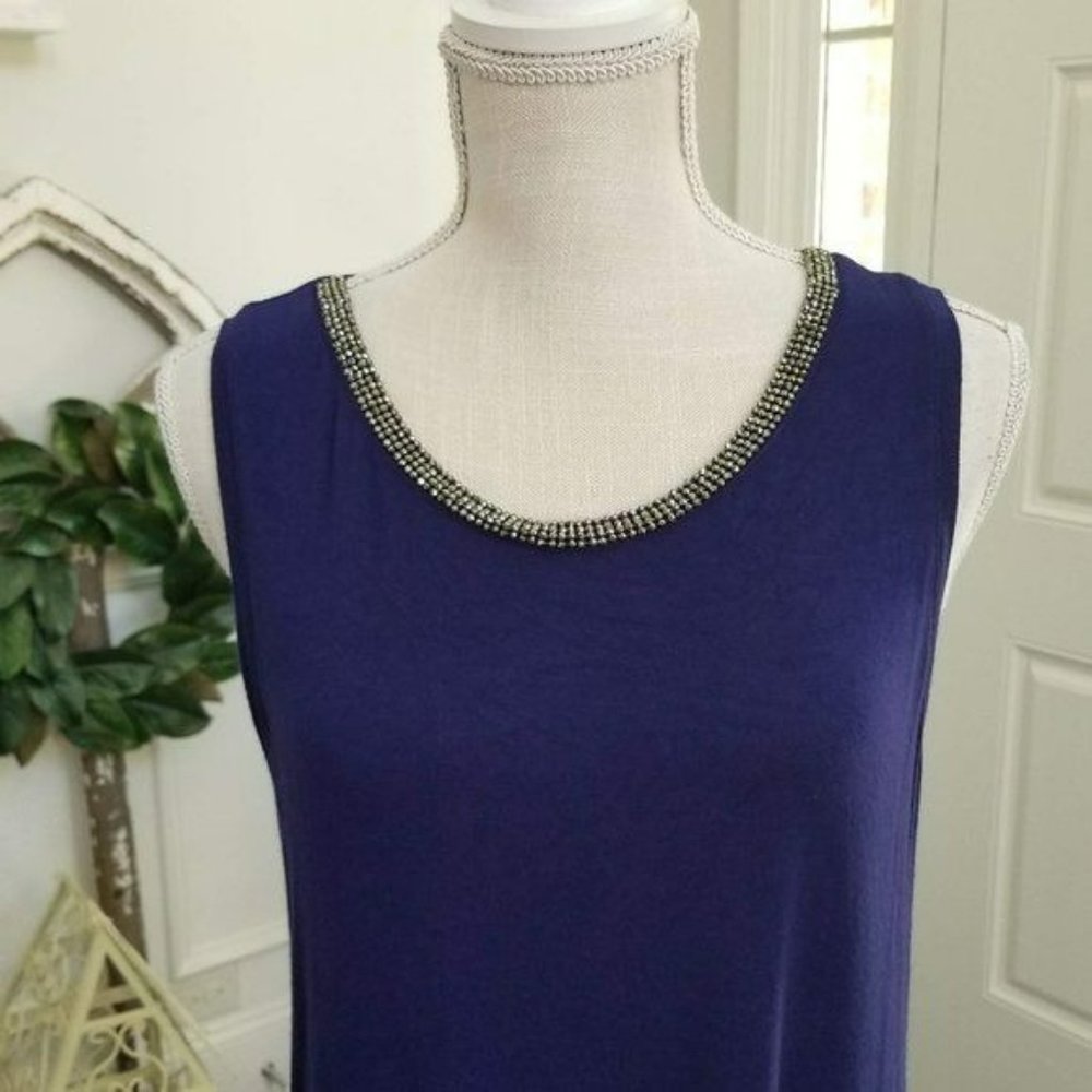 Apt. 9 Sleeveless Purple/Blue Top Embellished Neck Size Large
